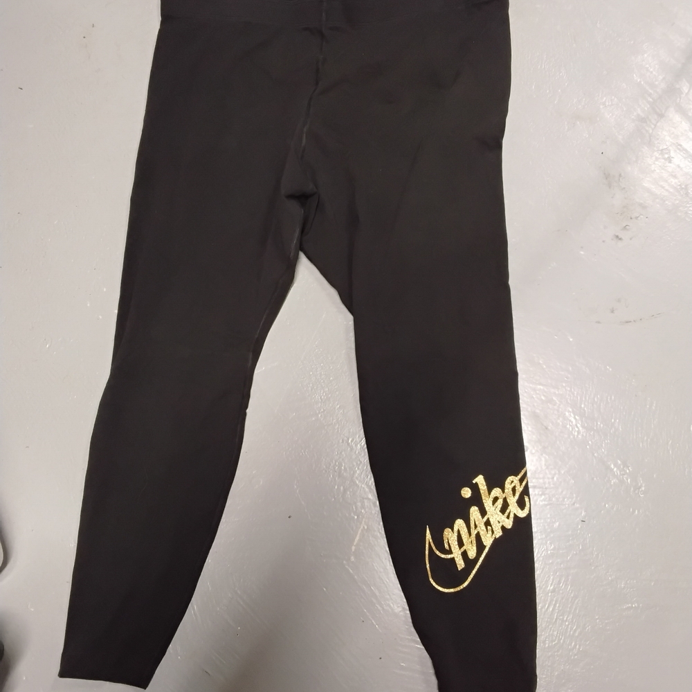 Nike Kids Black Leggings with Gold Logo